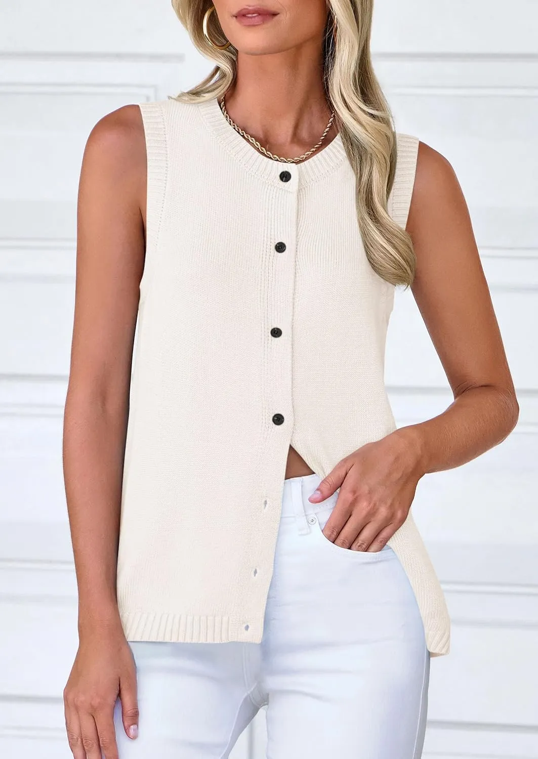 PRETTYGARDEN Sweater Vest Women 2025 Spring Summer Casual Lightweight Knit Sleeveless Button Down Tank Tops Trendy Clothes