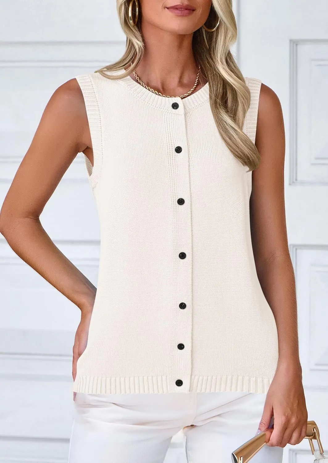 PRETTYGARDEN Sweater Vest Women 2025 Spring Summer Casual Lightweight Knit Sleeveless Button Down Tank Tops Trendy Clothes