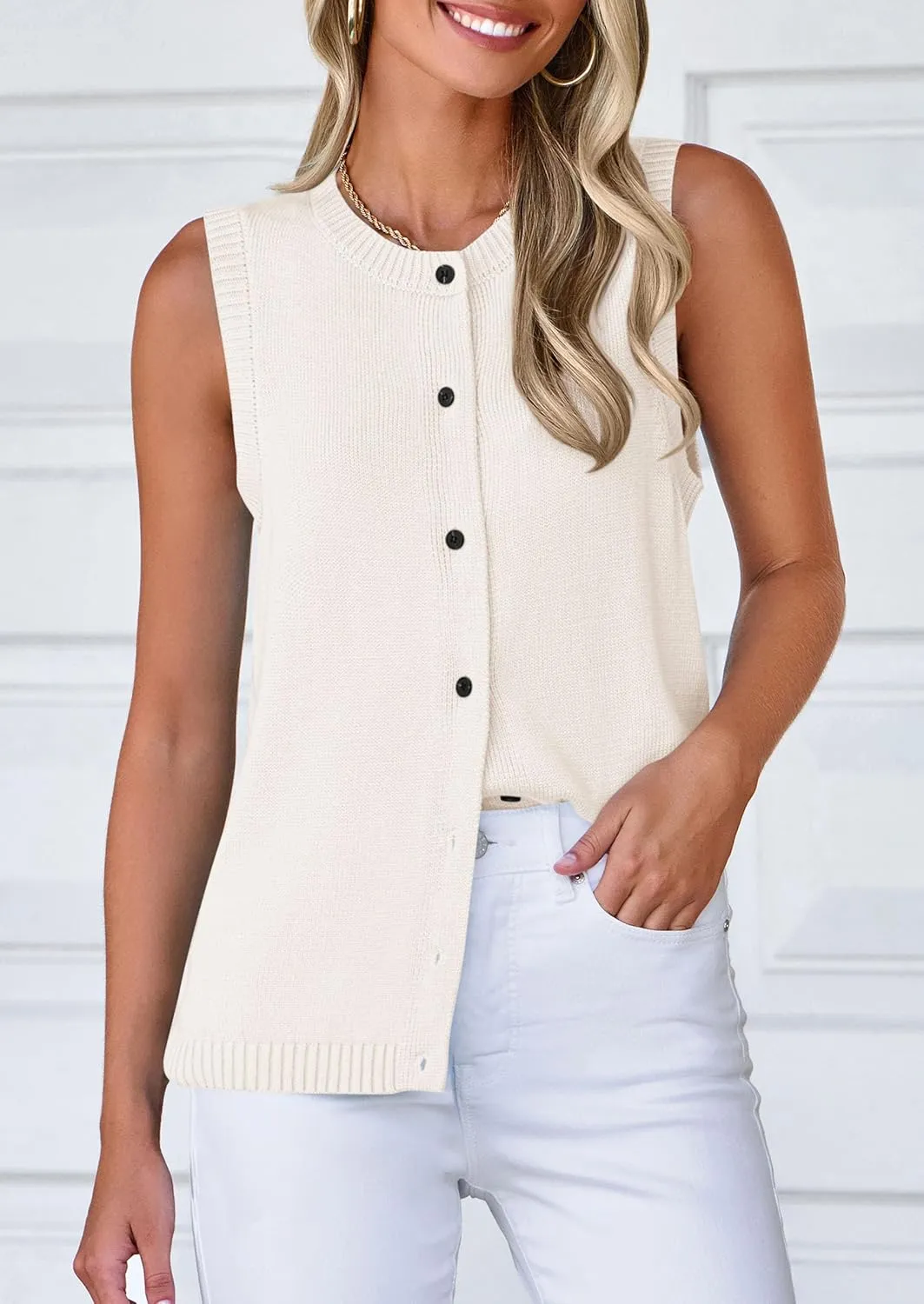 PRETTYGARDEN Sweater Vest Women 2025 Spring Summer Casual Lightweight Knit Sleeveless Button Down Tank Tops Trendy Clothes