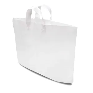 Prime Line Packaging Extra Large White Plastic Shopping Bags with Handles for Small Business, Boutique, Retail, Heavy Duty, Reusable, 19.5x4x15 50 Pack