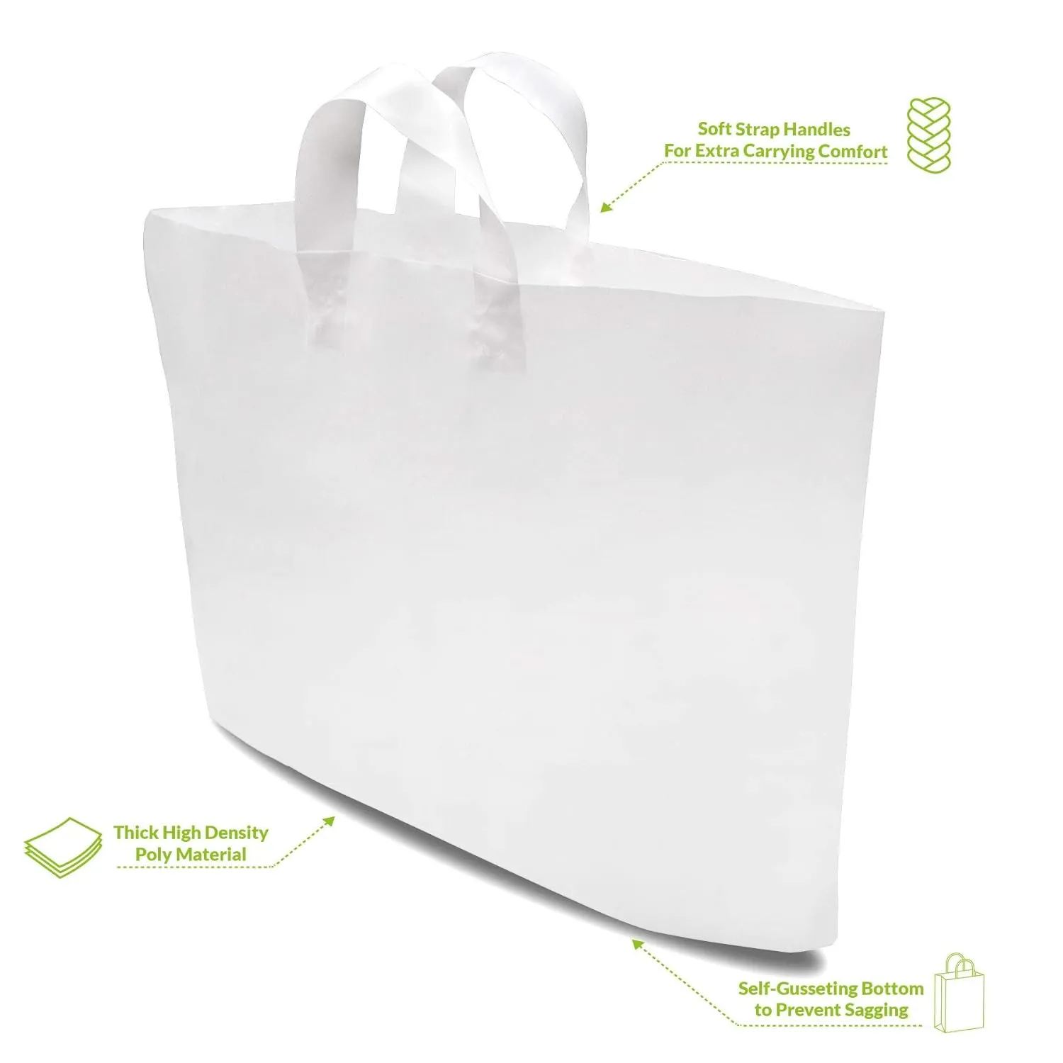 Prime Line Packaging Extra Large White Plastic Shopping Bags with Handles for Small Business, Boutique, Retail, Heavy Duty, Reusable, 19.5x4x15 50 Pack