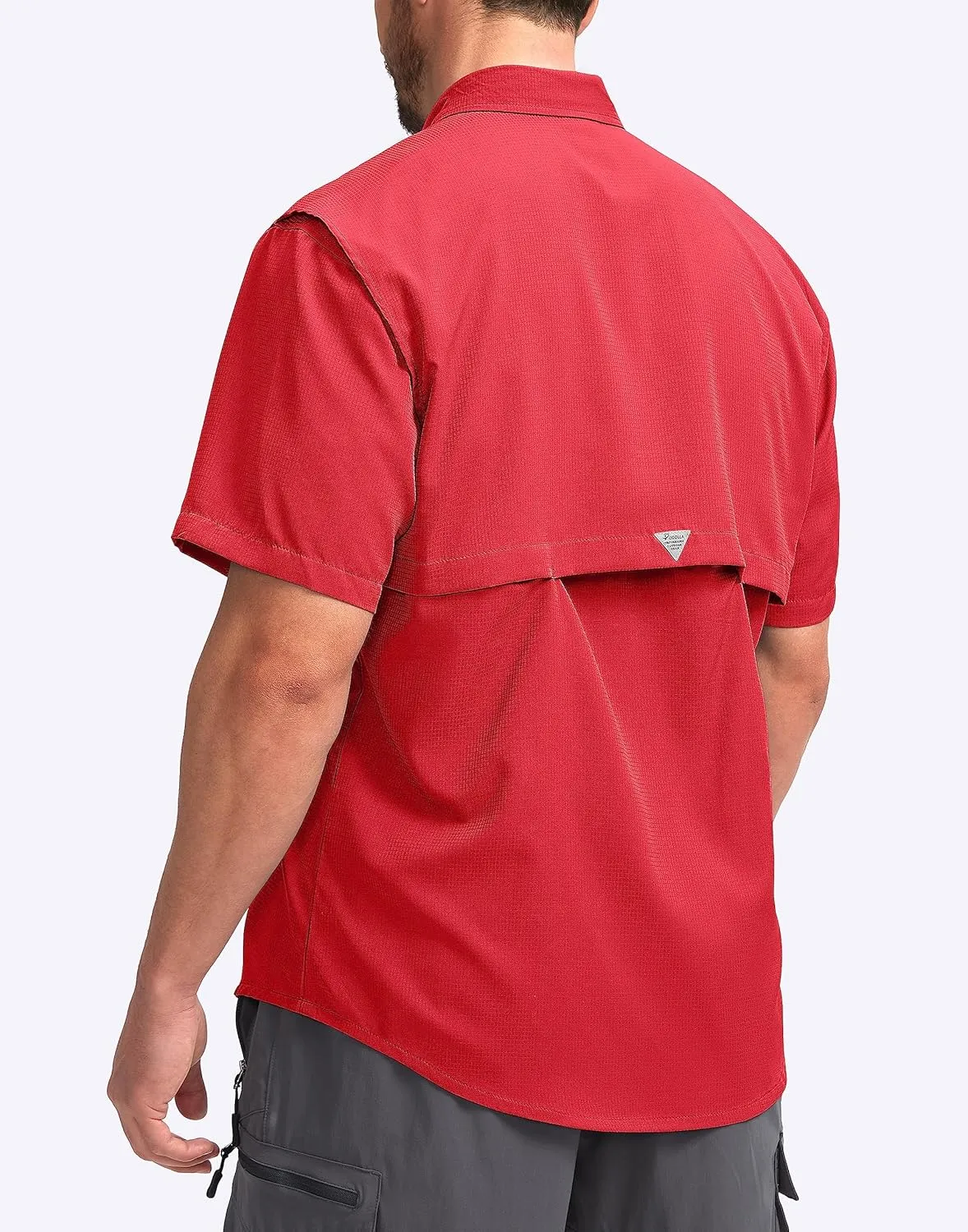 Pudolla Men's Fishing Shirts with Short Sleeves, Summer Travel Work Shirts, Button Down with UPF50  and Zipper Pockets