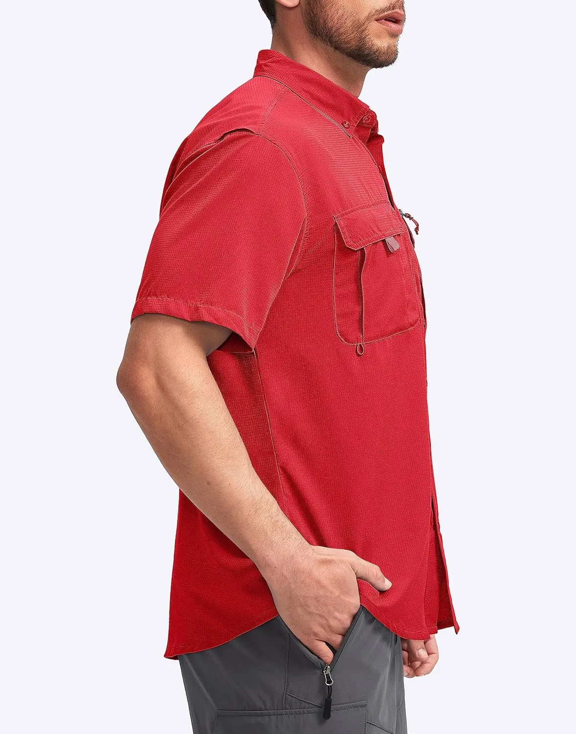 Pudolla Men's Fishing Shirts with Short Sleeves, Summer Travel Work Shirts, Button Down with UPF50  and Zipper Pockets