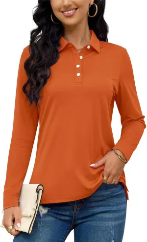 Quick Dry Summer Golf Polo Shirts Womens Long Sleeve Button Down Polo Shirts Hiking Trainning Tshirts
