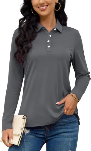 Quick Dry Summer Golf Polo Shirts Womens Long Sleeve Button Down Polo Shirts Hiking Trainning Tshirts