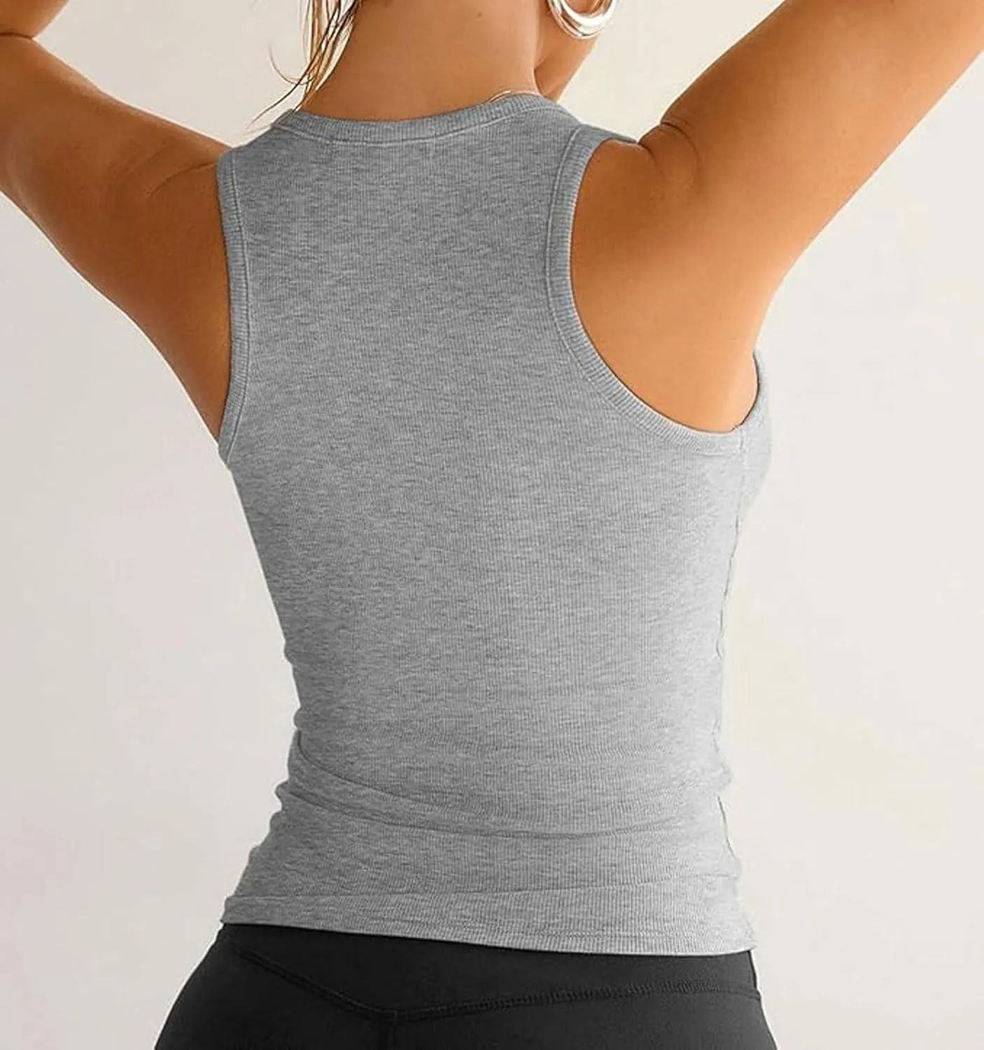 Rainlover Women Tank Tops Summer Casual Ribbed Sleeveless Basic Camisole Top Slim U-neck Blouses