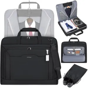 RAINSMORE Garment Bags for Travel Carry On Garment Bag for Hanging Clothes, Suit Bag for Business Trips with Shoes bag & Shoulder Strap, Waterproof Foldable Suit Luggage Bag for Men Women, Black
