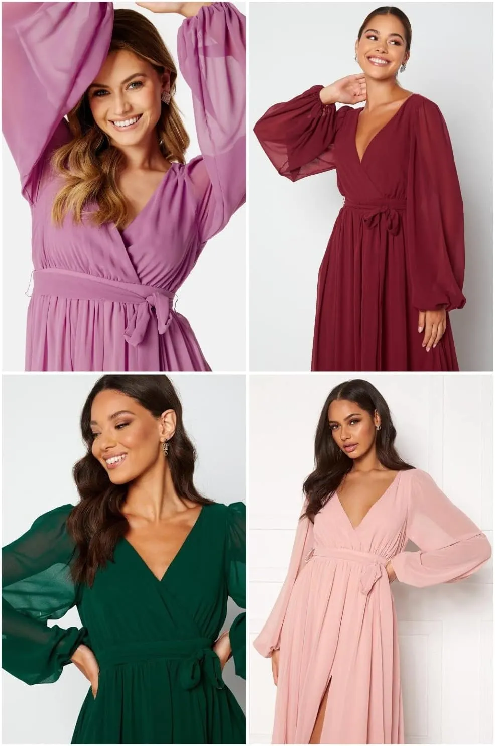 Raseal Long Sleeve Bridesmaid Dress with Split V Neck Chiffon Prom Dress Long for Women RS011