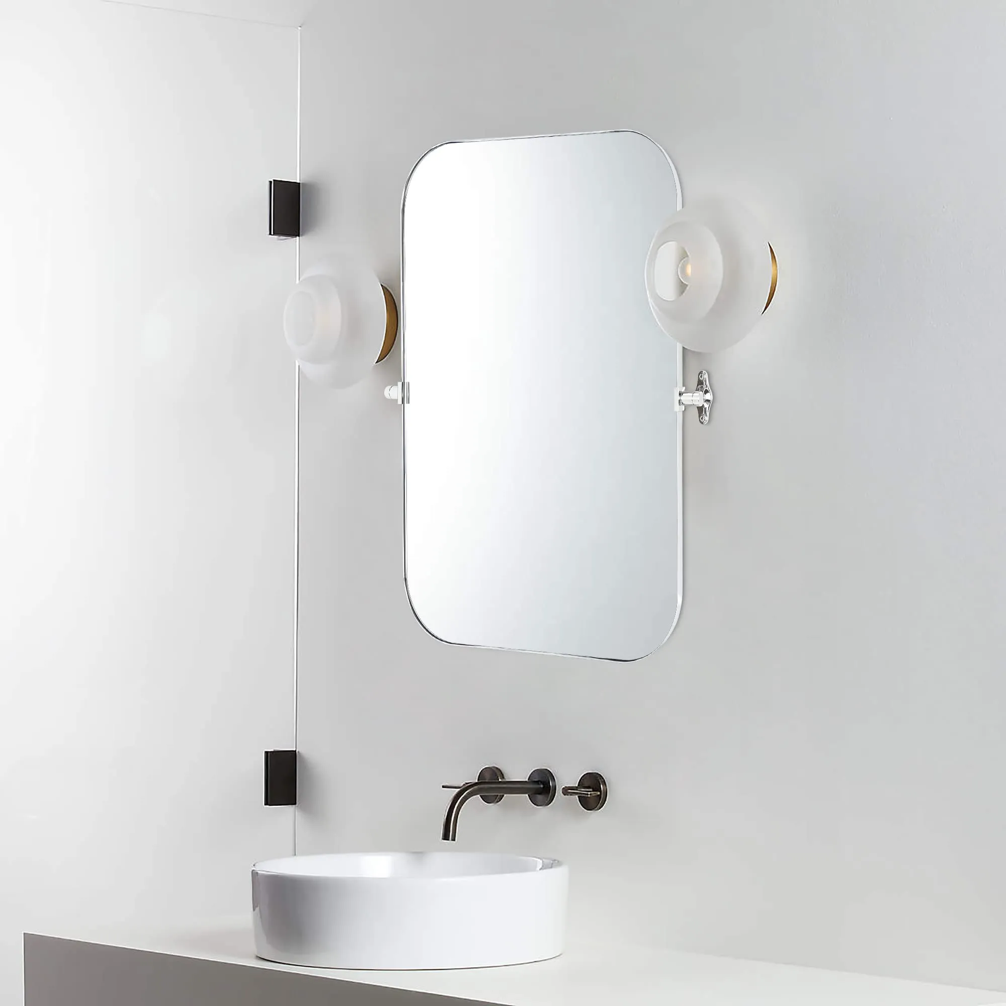 Rectangular Stainless Steel Framed Pivoting Wall Mounted Bathroom Vanity Mirror