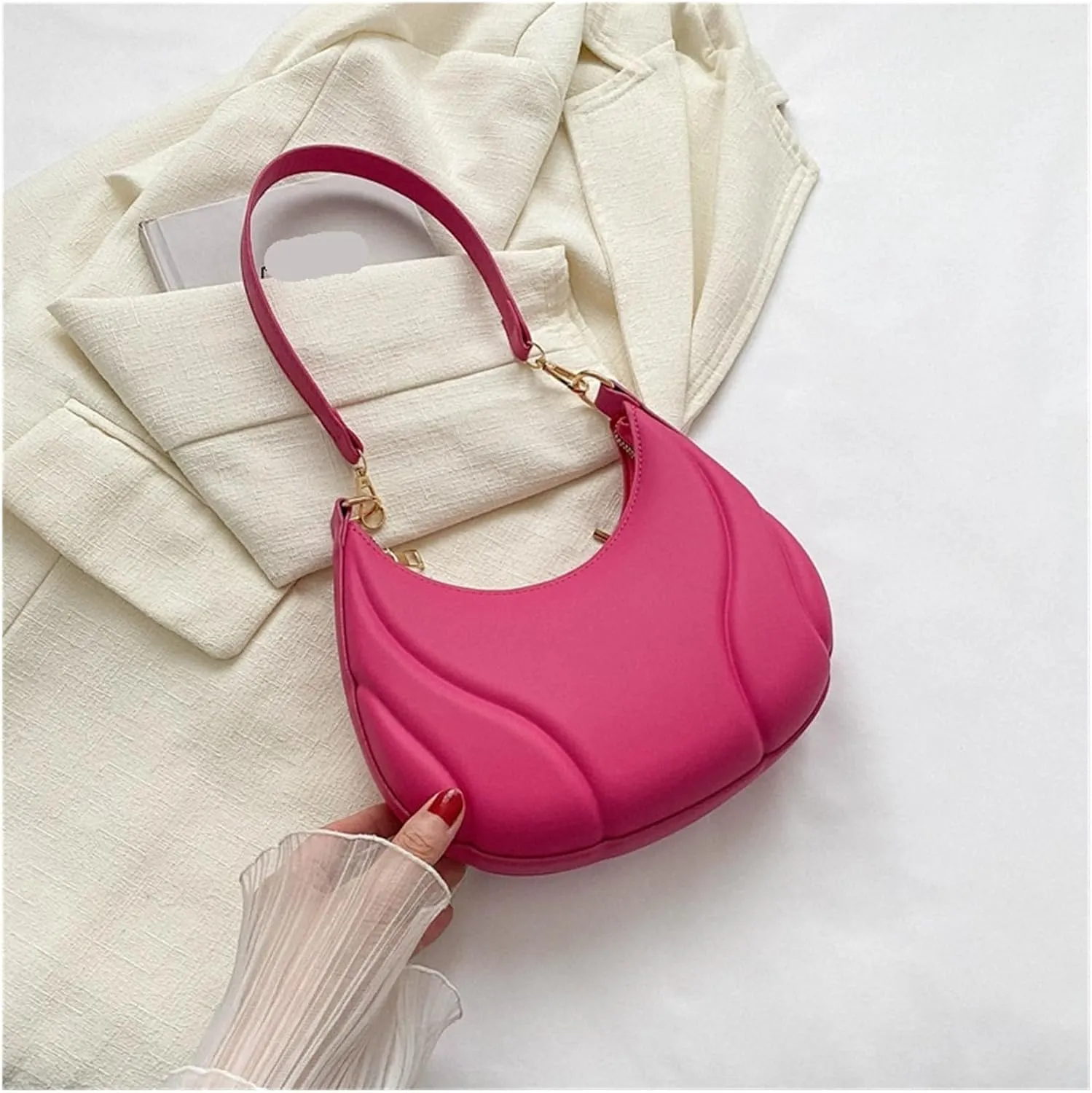 Retro Solid Color Saddle Bag Leather Shoulder Bags for Women Y2K Simple Ladies Crossbody Bag Designer Hobos Handbag