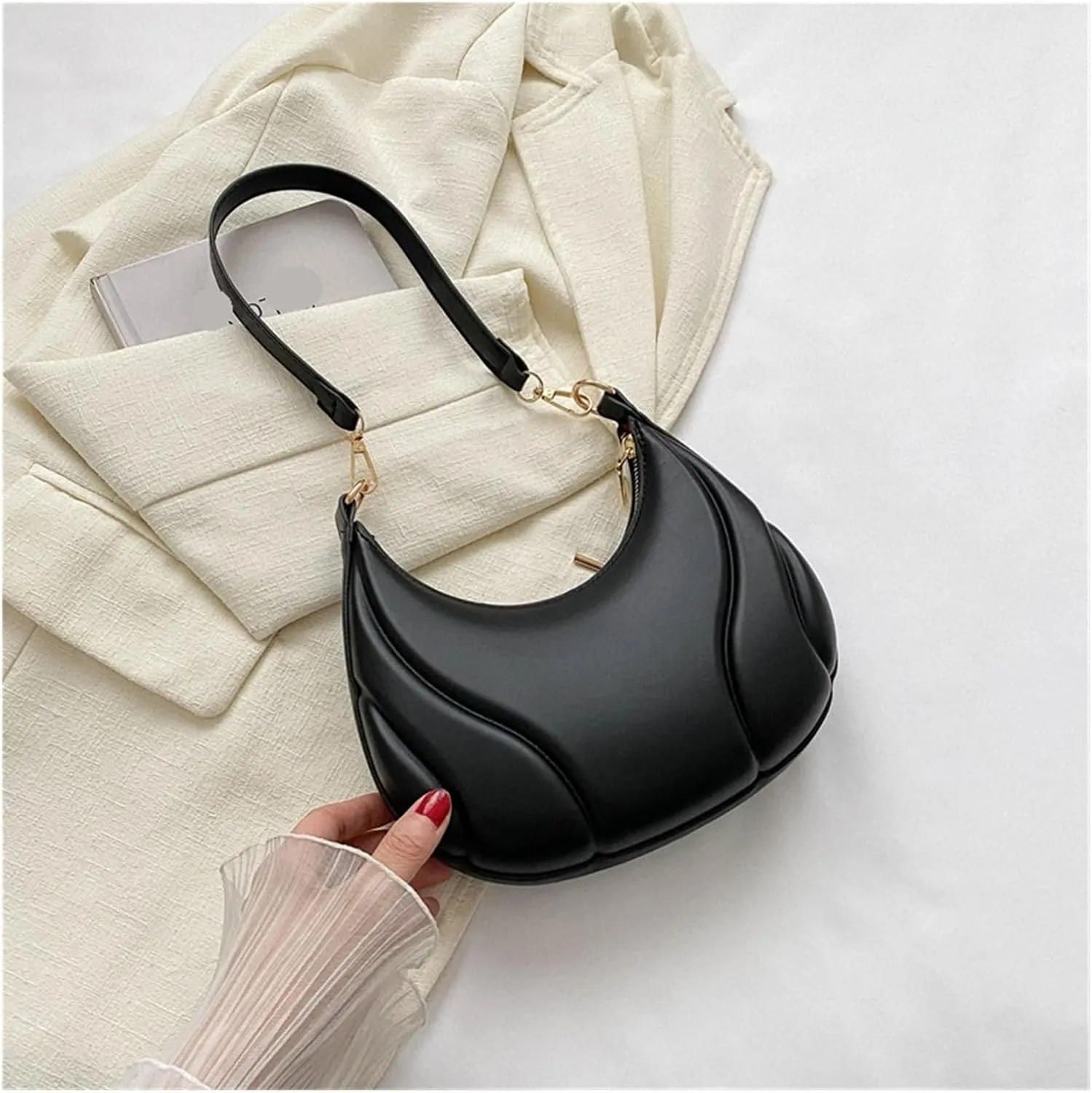 Retro Solid Color Saddle Bag Leather Shoulder Bags for Women Y2K Simple Ladies Crossbody Bag Designer Hobos Handbag