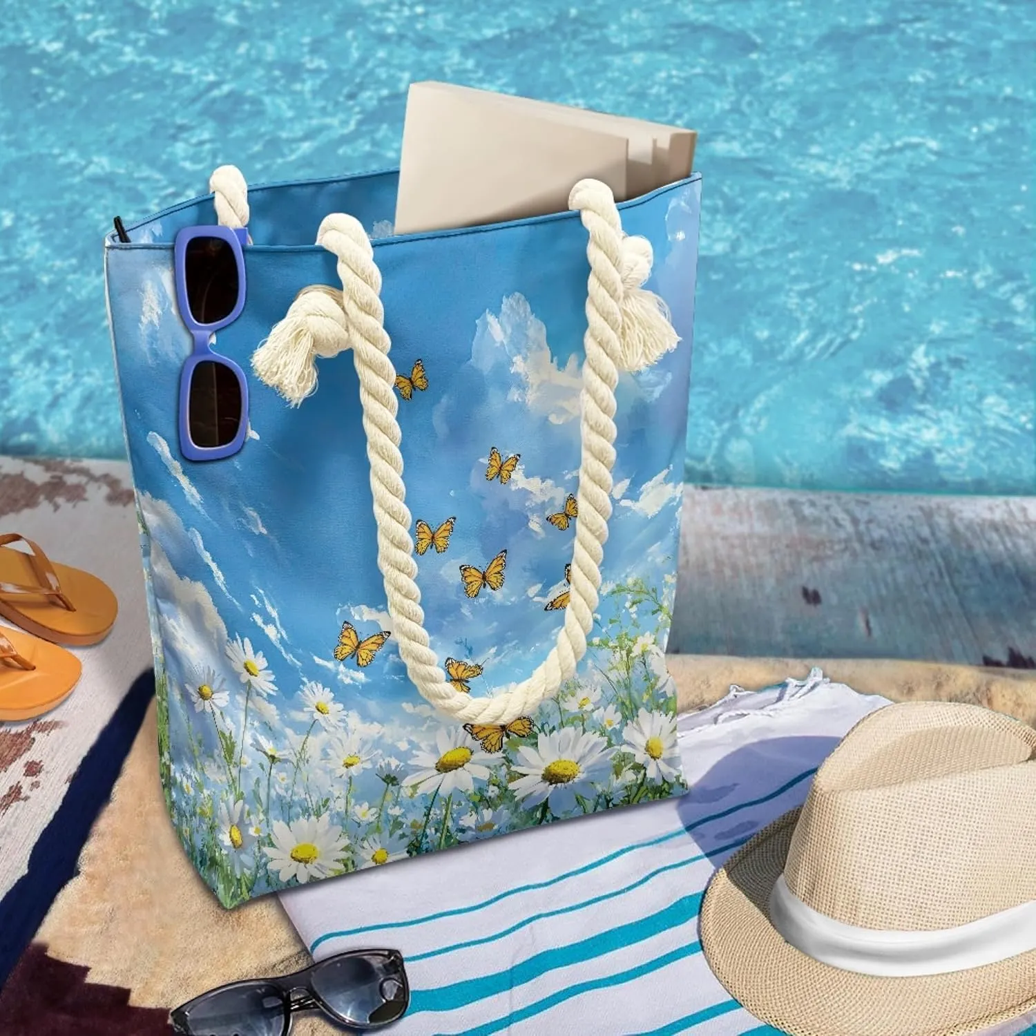 Reusable Grocery Bags Beach Bag for Women Tote Bags with Zipper