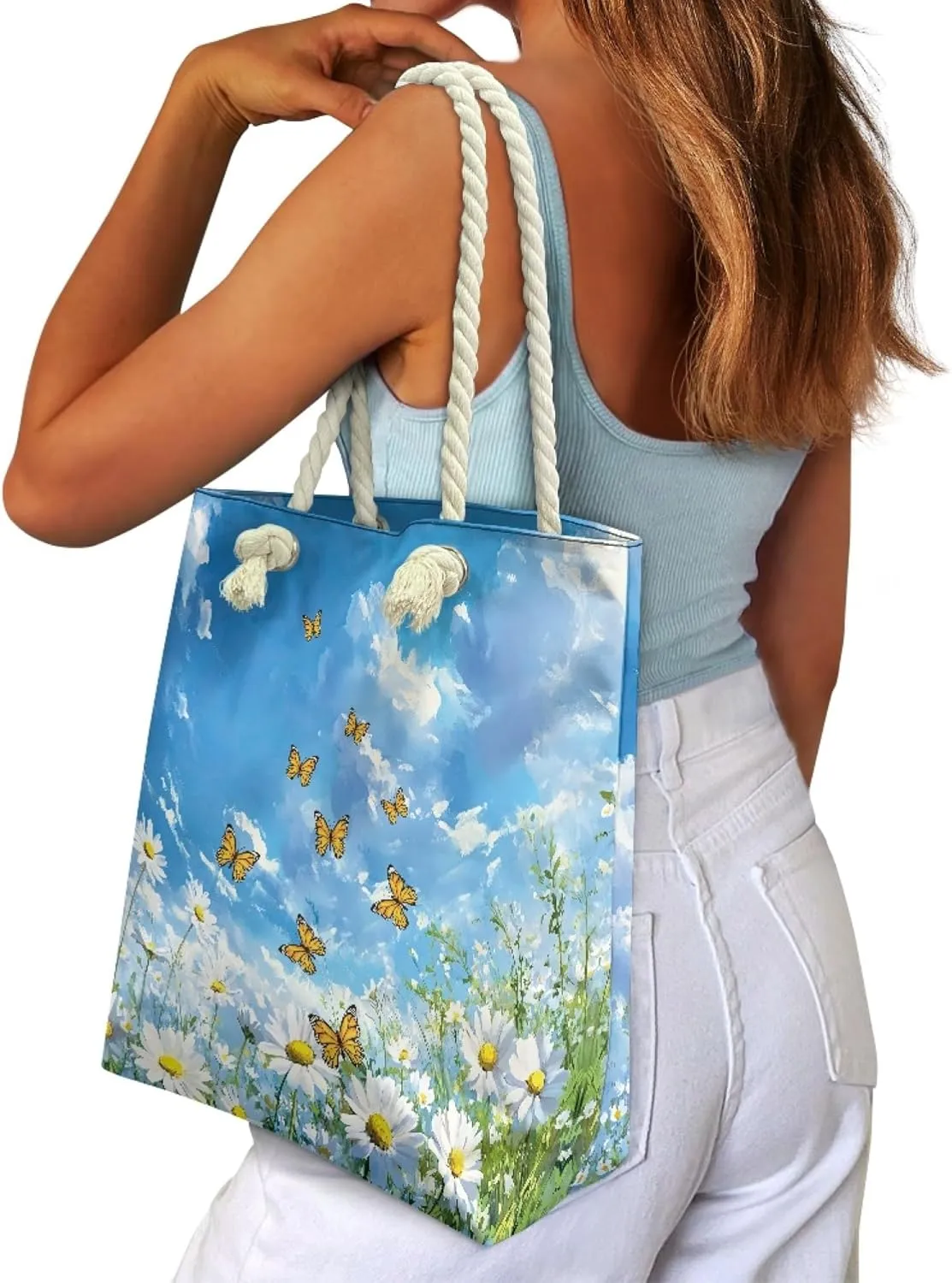 Reusable Grocery Bags Beach Bag for Women Tote Bags with Zipper