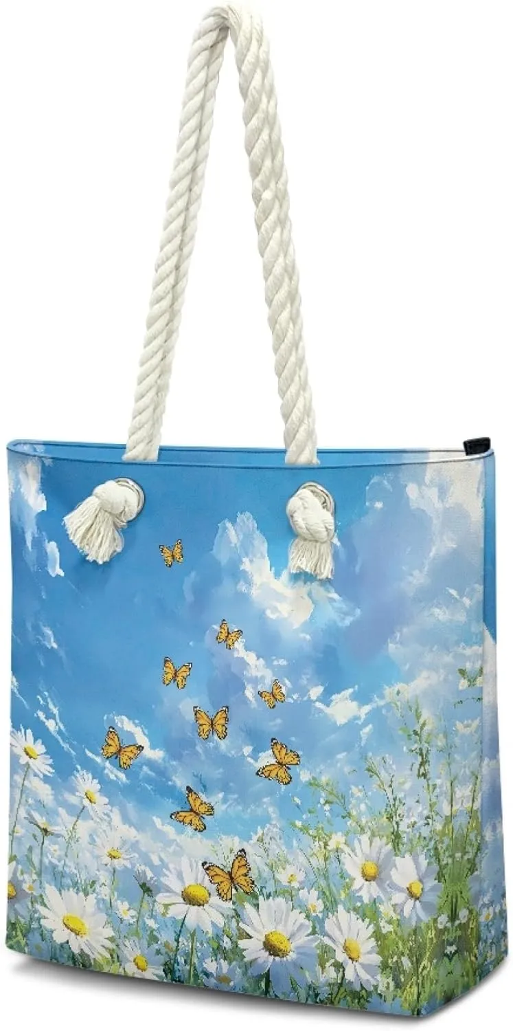 Reusable Grocery Bags Beach Bag for Women Tote Bags with Zipper