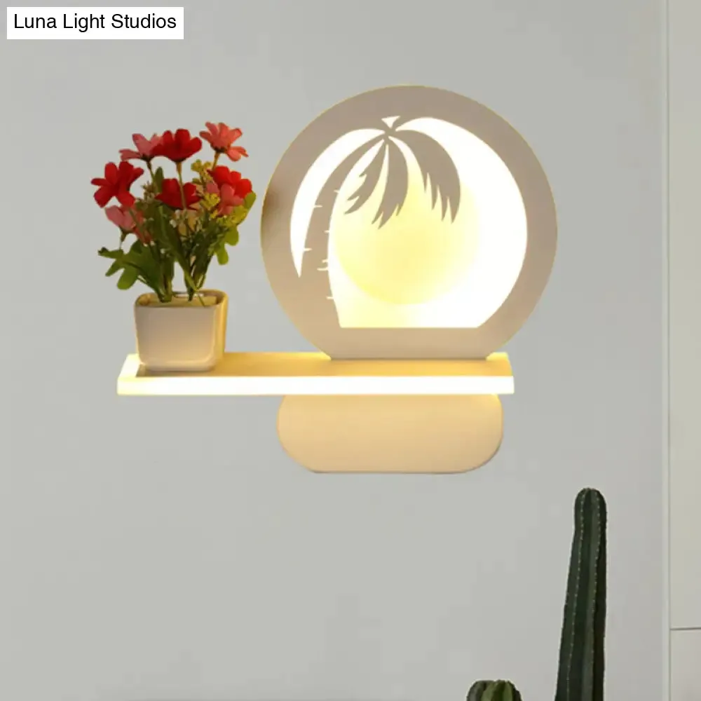 Romantic White Study Room Wall Lamp with Shelf and Acrylic Finish