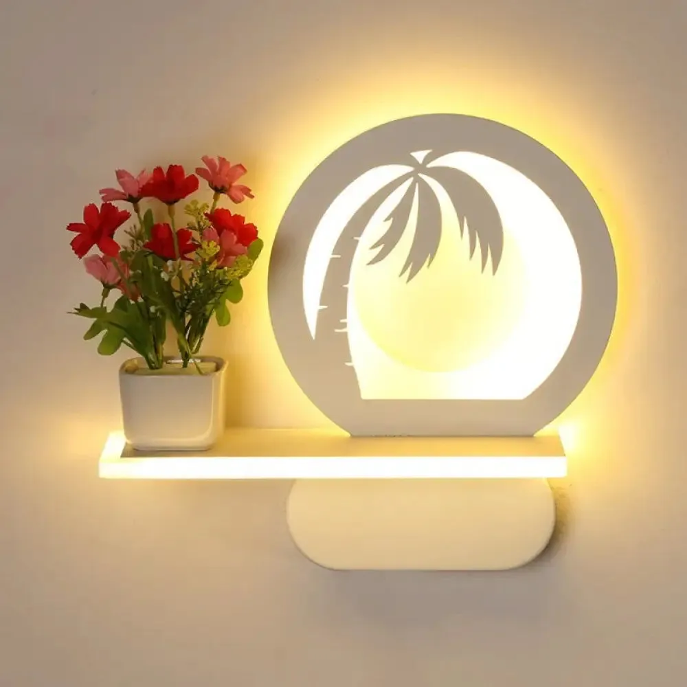Romantic White Study Room Wall Lamp with Shelf and Acrylic Finish