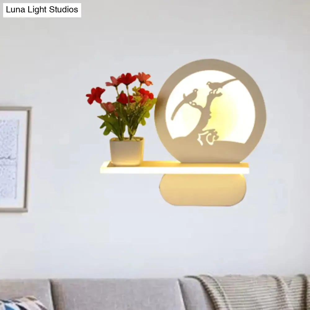 Romantic White Study Room Wall Lamp with Shelf and Acrylic Finish