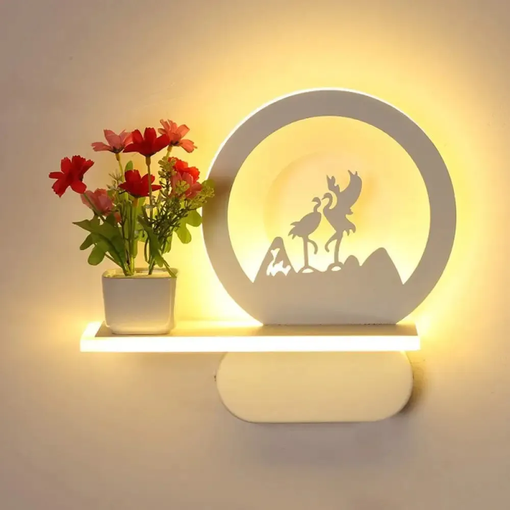Romantic White Study Room Wall Lamp with Shelf and Acrylic Finish