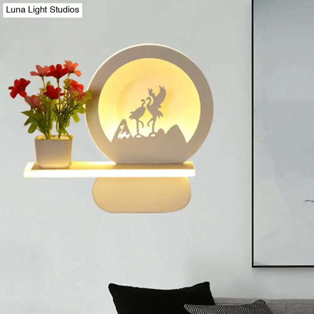 Romantic White Study Room Wall Lamp with Shelf and Acrylic Finish