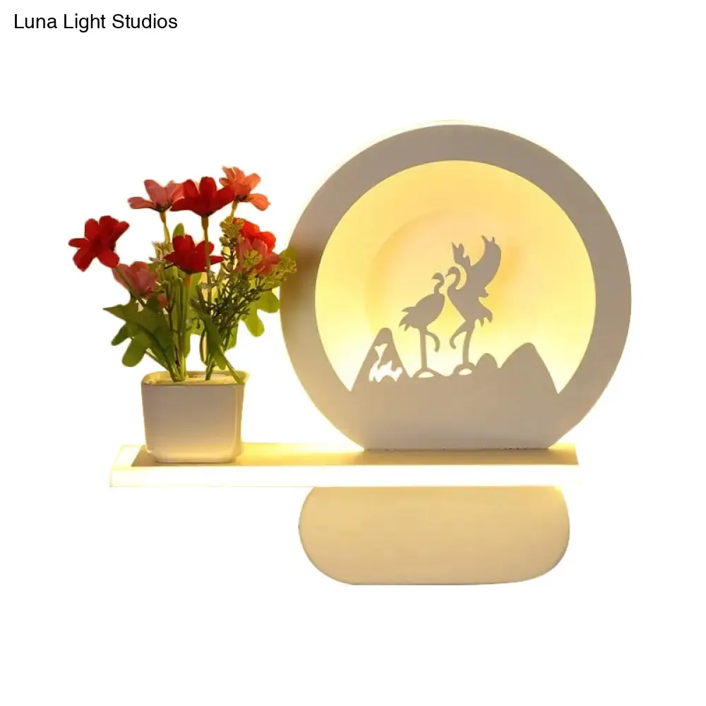 Romantic White Study Room Wall Lamp with Shelf and Acrylic Finish