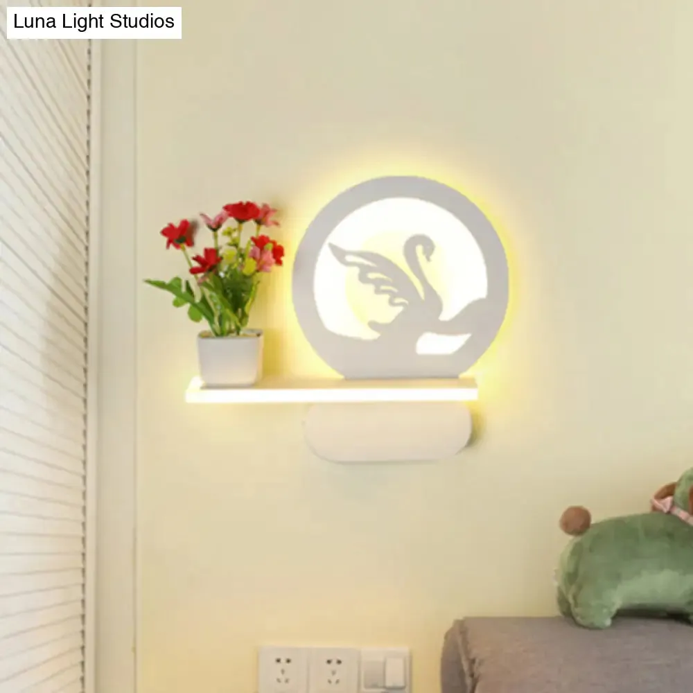 Romantic White Study Room Wall Lamp with Shelf and Acrylic Finish