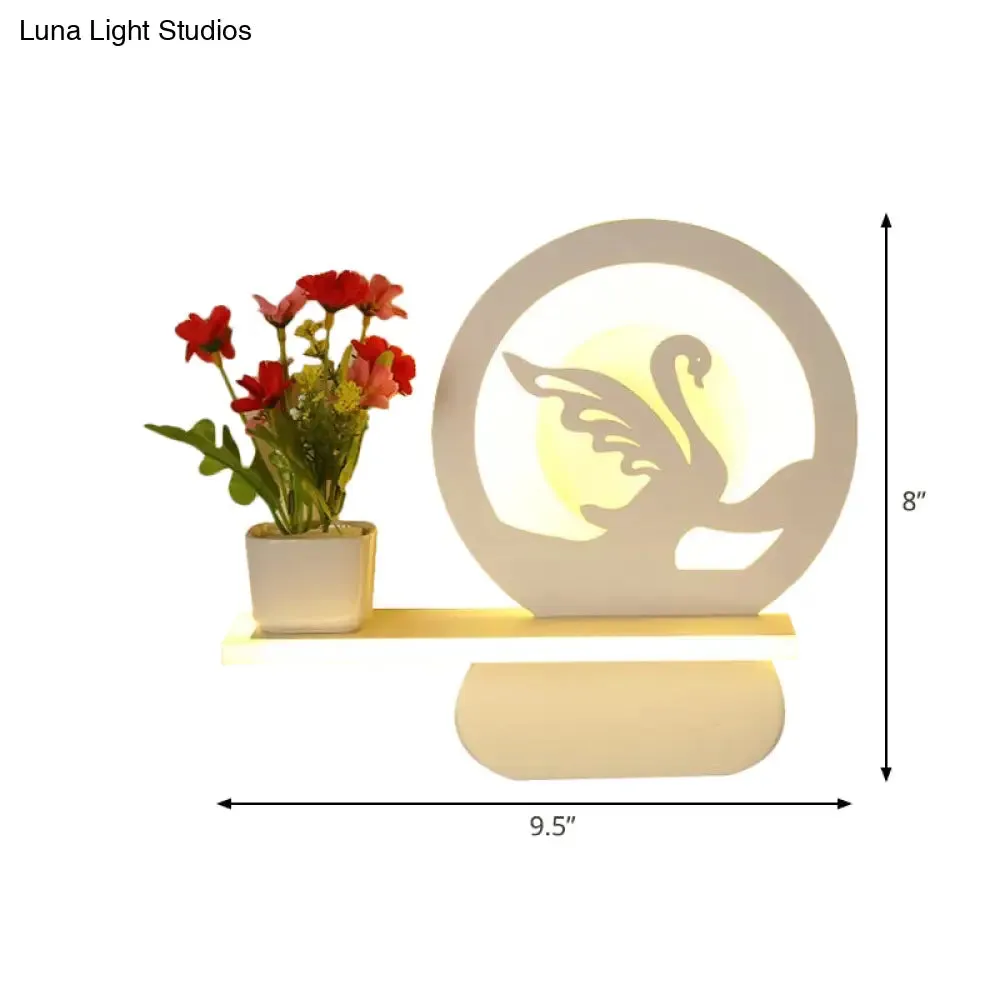Romantic White Study Room Wall Lamp with Shelf and Acrylic Finish