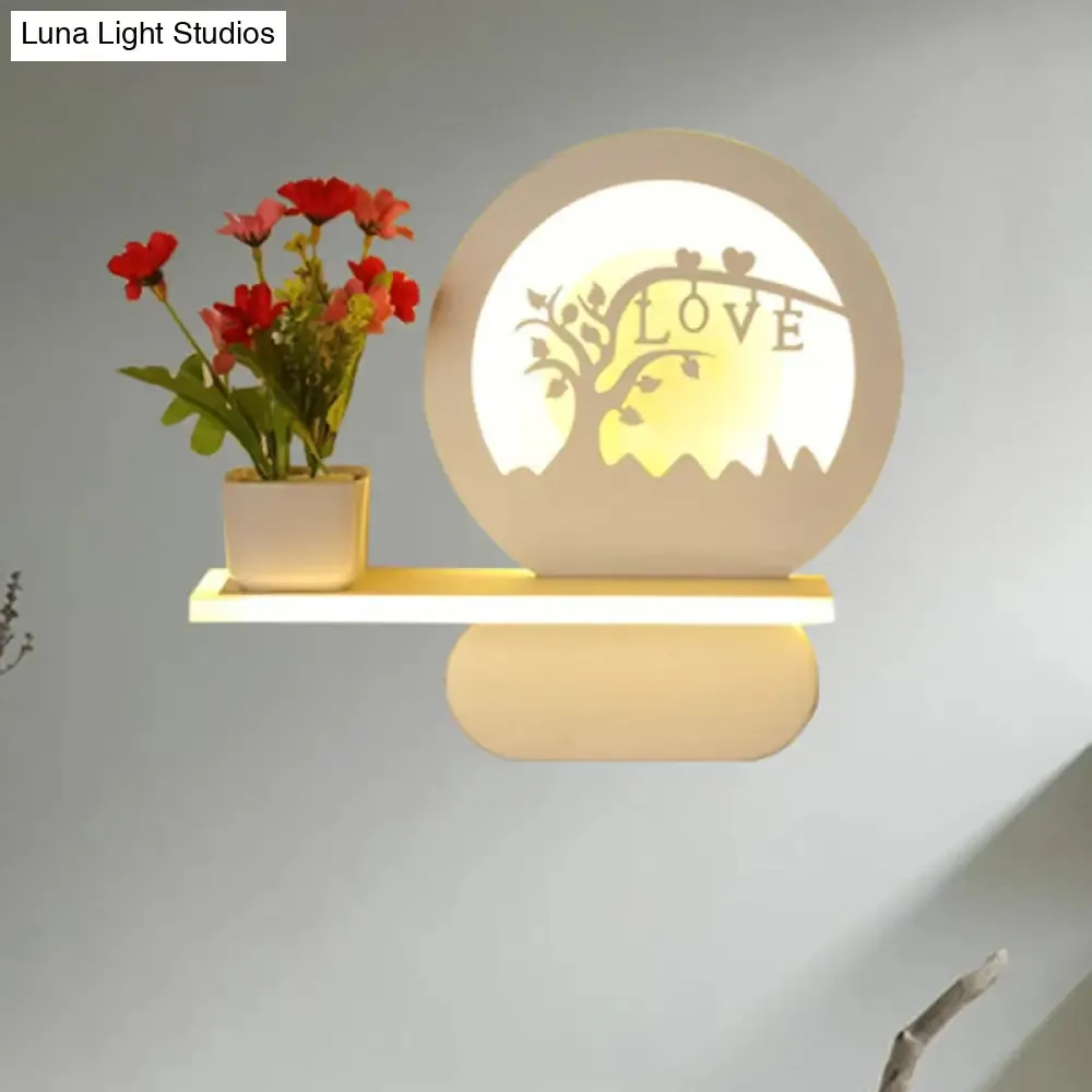 Romantic White Study Room Wall Lamp with Shelf and Acrylic Finish