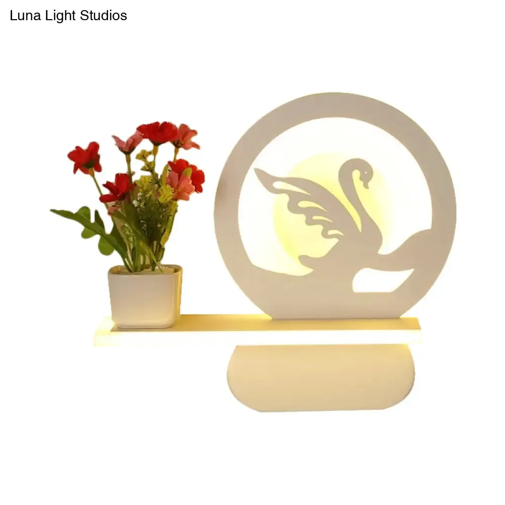 Romantic White Study Room Wall Lamp with Shelf and Acrylic Finish