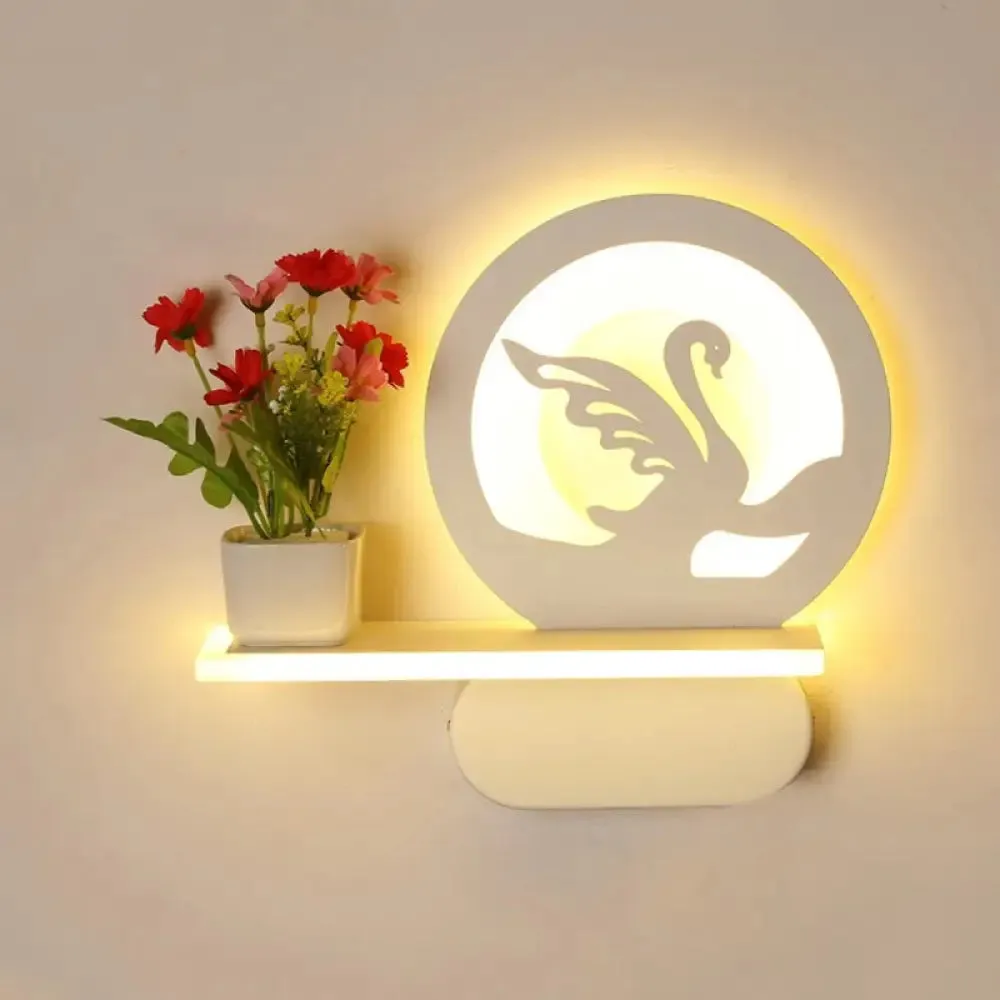 Romantic White Study Room Wall Lamp with Shelf and Acrylic Finish