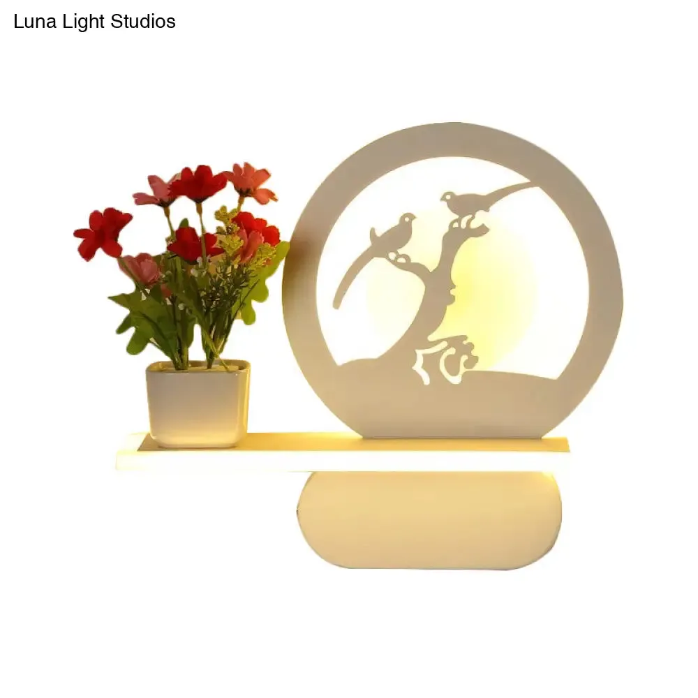 Romantic White Study Room Wall Lamp with Shelf and Acrylic Finish