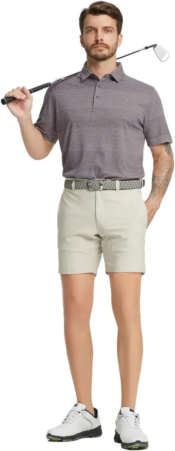 Rouen Golf Shirts for Men Dry Fit Short Sleeve Performance Moisture Wicking Casual Texture Heather Jacquard Mens Polo Shirts