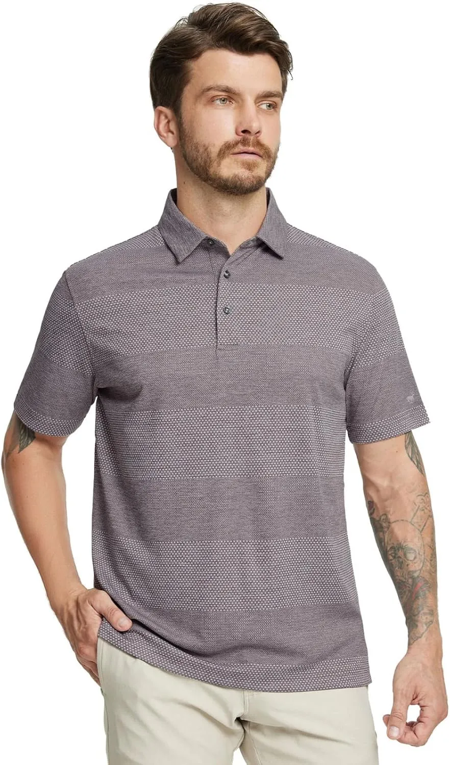 Rouen Golf Shirts for Men Dry Fit Short Sleeve Performance Moisture Wicking Casual Texture Heather Jacquard Mens Polo Shirts