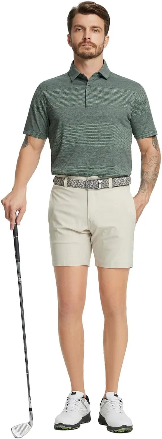 Rouen Golf Shirts for Men Dry Fit Short Sleeve Performance Moisture Wicking Casual Texture Heather Jacquard Mens Polo Shirts