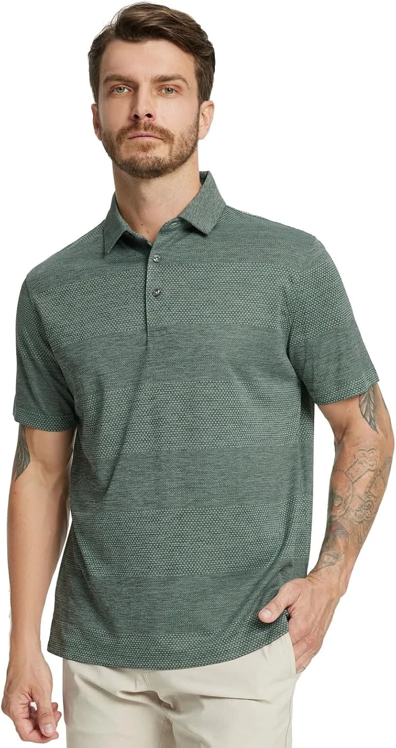 Rouen Golf Shirts for Men Dry Fit Short Sleeve Performance Moisture Wicking Casual Texture Heather Jacquard Mens Polo Shirts