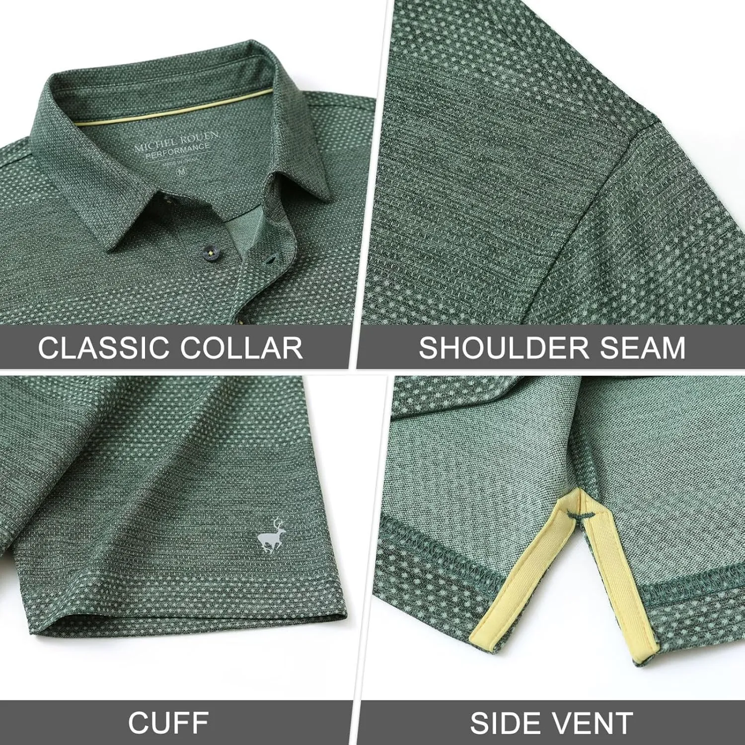 Rouen Golf Shirts for Men Dry Fit Short Sleeve Performance Moisture Wicking Casual Texture Heather Jacquard Mens Polo Shirts