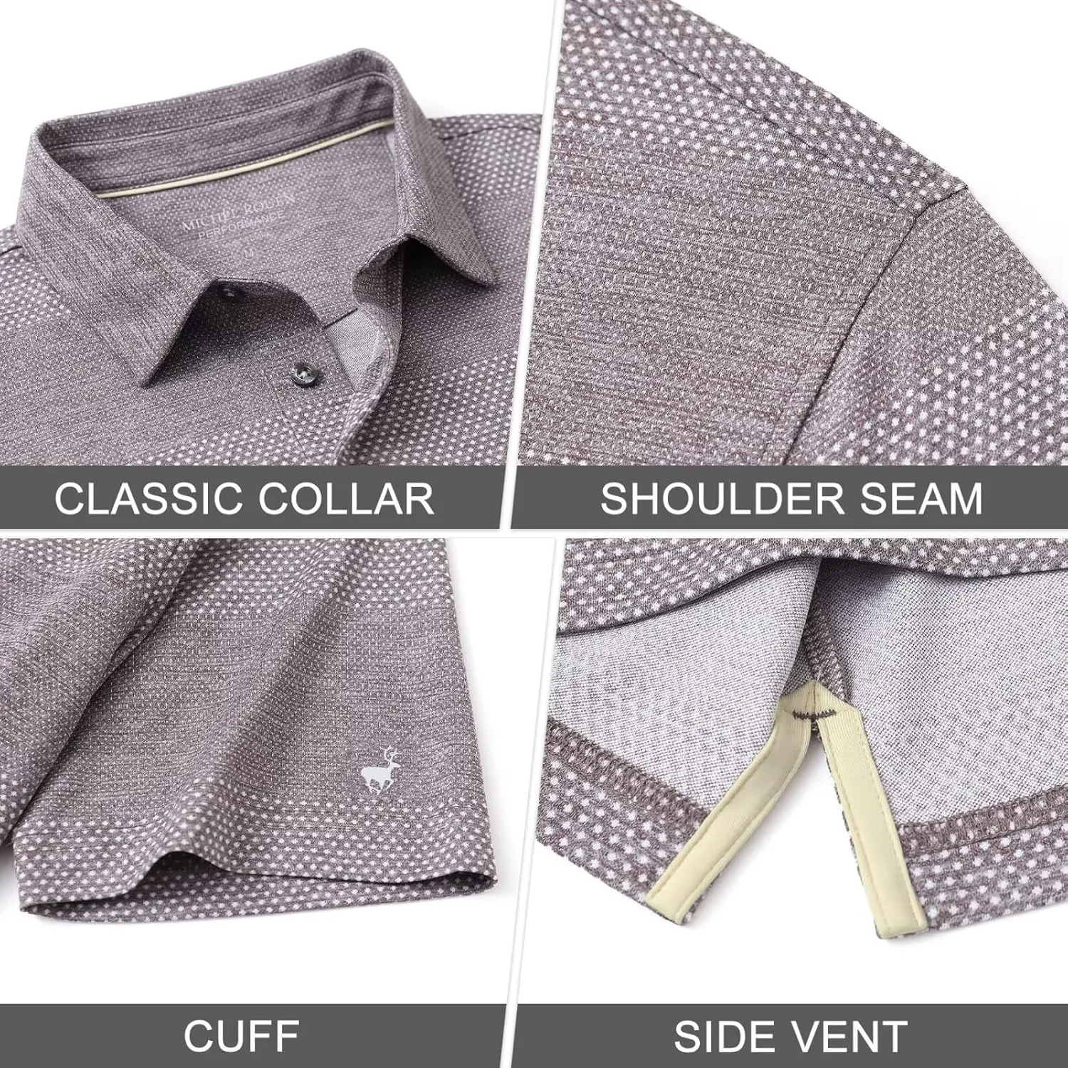 Rouen Golf Shirts for Men Dry Fit Short Sleeve Performance Moisture Wicking Casual Texture Heather Jacquard Mens Polo Shirts