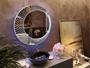 Round Shape LED Illuminated Vanity Mirror with Touch Sensor, Wall Mounted Mirror for Bathroom, Bedroom & Makeup Room (30 * 30) (Blue)
