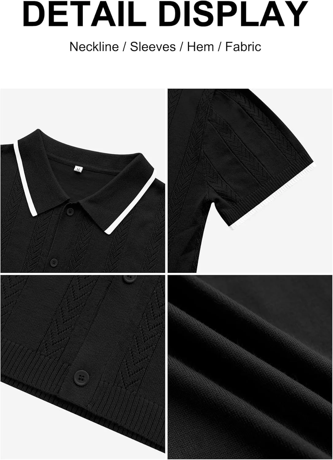RQP Men's Casual Button Down Shirt Short Sleeve Vintage Clothes Knit Polo Shirts Summer Beach Shirts