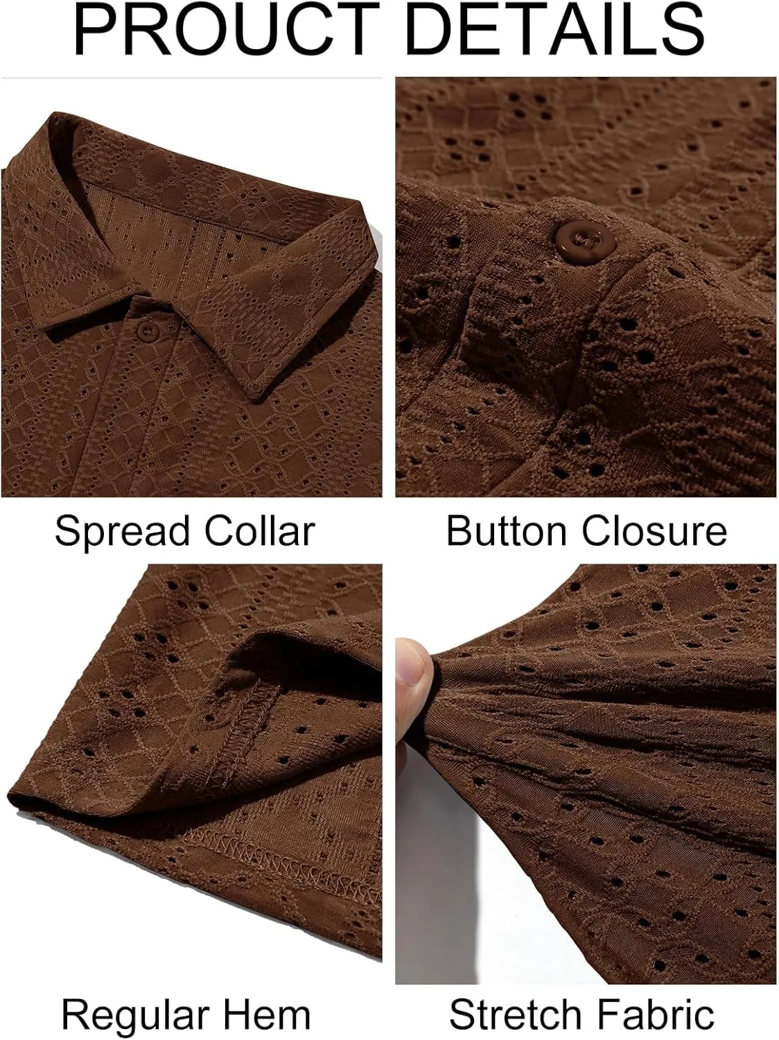 Runcati Mens Casual Button Down Shirt Short Sleeve Summer Beach Hollow Out Tropical Shirts