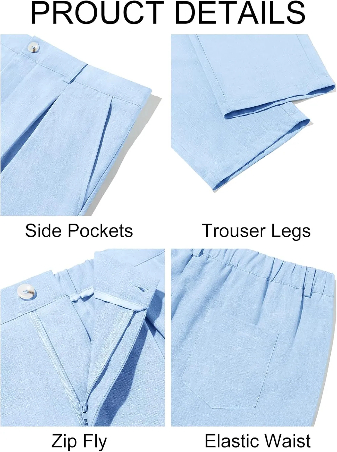 Runcati Mens Casual Linen Pants Elastic Waist Lightweight Loose Fit Pleated Slacks Summer Cotton Beach Yoga Trousers