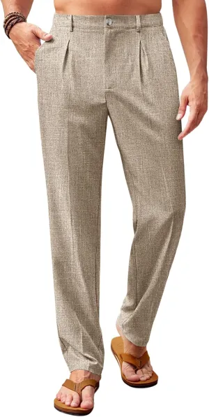 Runcati Mens Casual Linen Pants Elastic Waist Lightweight Loose Fit Pleated Slacks Summer Cotton Beach Yoga Trousers