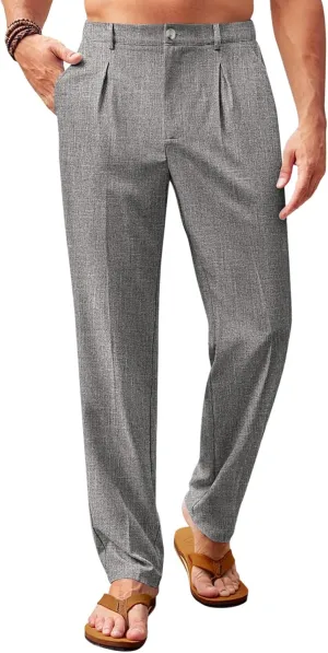 Runcati Mens Casual Linen Pants Elastic Waist Lightweight Loose Fit Pleated Slacks Summer Cotton Beach Yoga Trousers