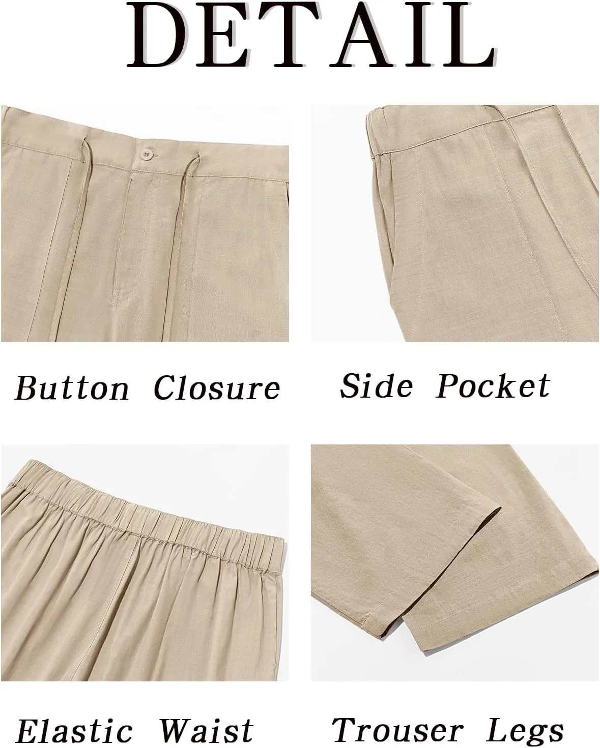 Runcati Mens Cotton Linen Pants Casual Elastic Waist Drawstring Lightweight Loose Fit Summer Beach Yoga Trousers