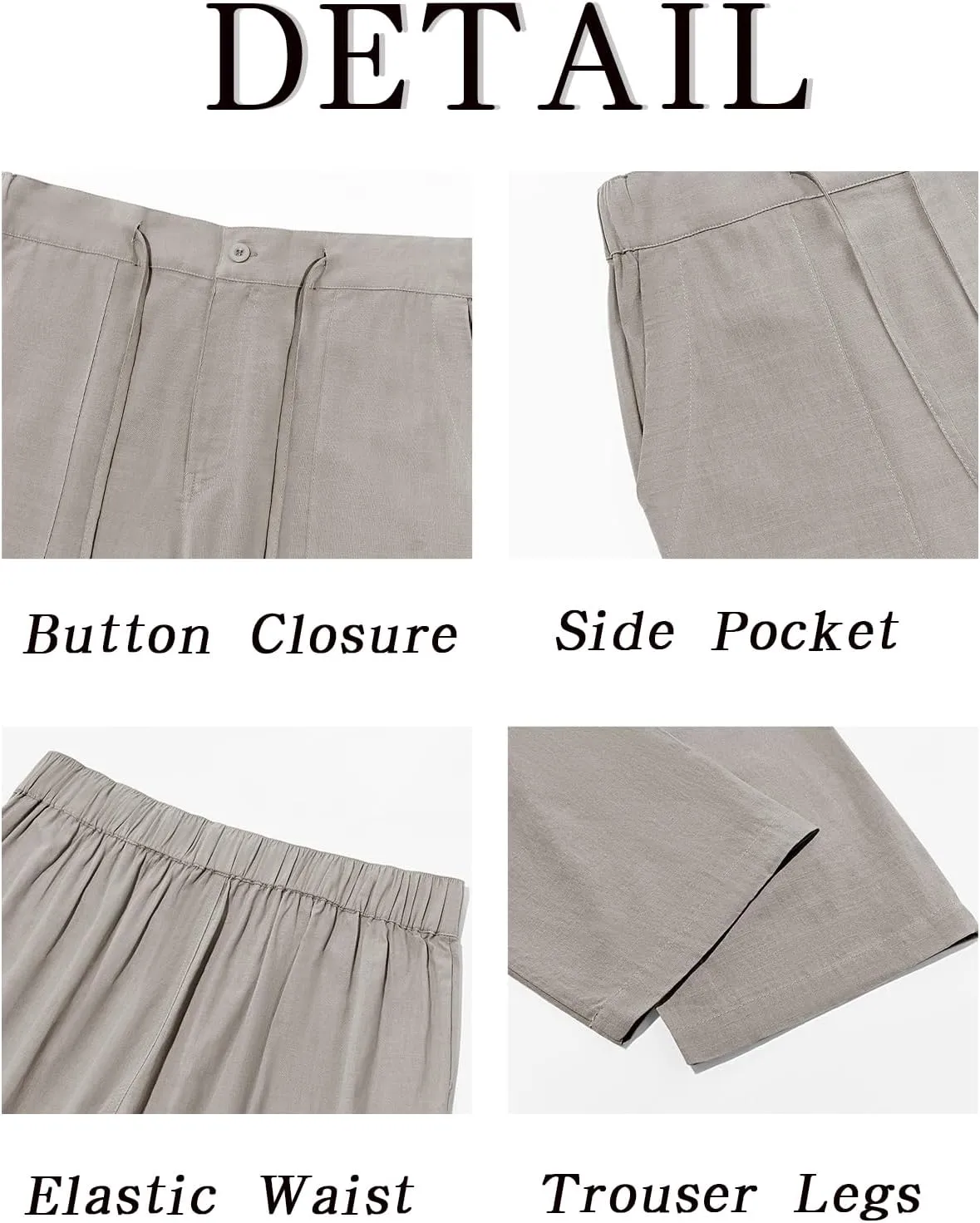 Runcati Mens Cotton Linen Pants Casual Elastic Waist Drawstring Lightweight Loose Fit Summer Beach Yoga Trousers