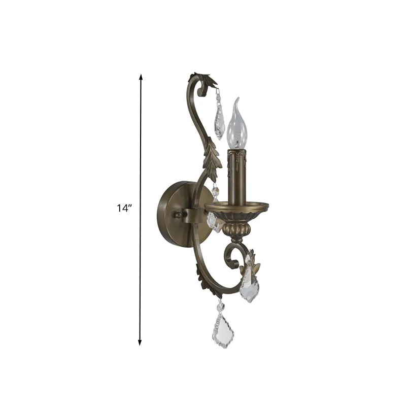 Rustic Wall Mounted Candlestick Lamp in Bronze with Crystal Accent