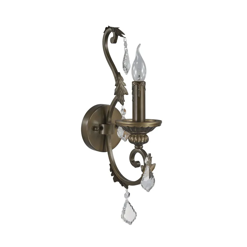 Rustic Wall Mounted Candlestick Lamp in Bronze with Crystal Accent