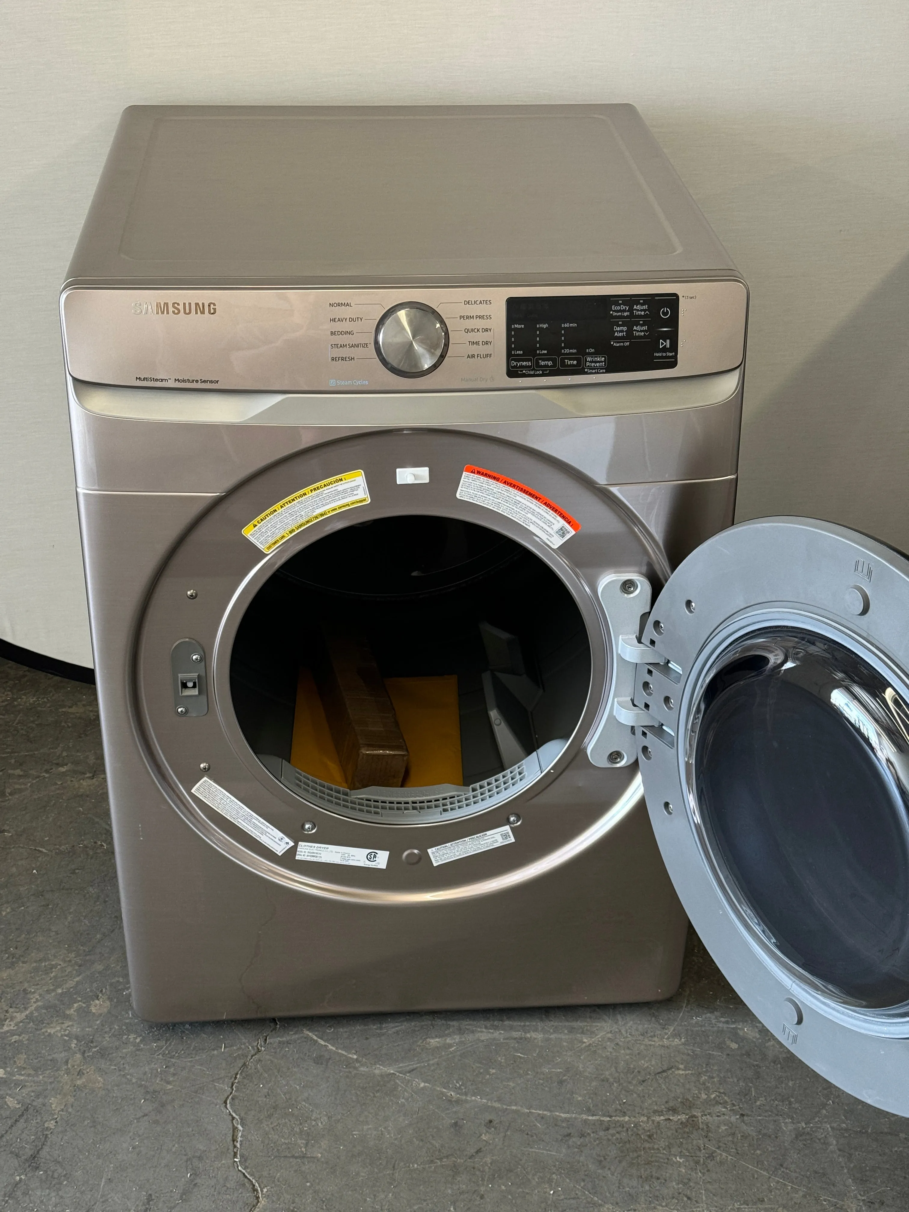 Samsung DVG45R6100C 27 Inch Gas Dryer with 7.5 Cu. Ft. Capacity, Steam Sanitize , Sensor Dry, Smart Care, Interior Drum Light, 3-Way Venting, Reversible Door, 10 Dry Cycles, Bedding, Quick Dry, Child Lock, and ADA Compliant: Champagne