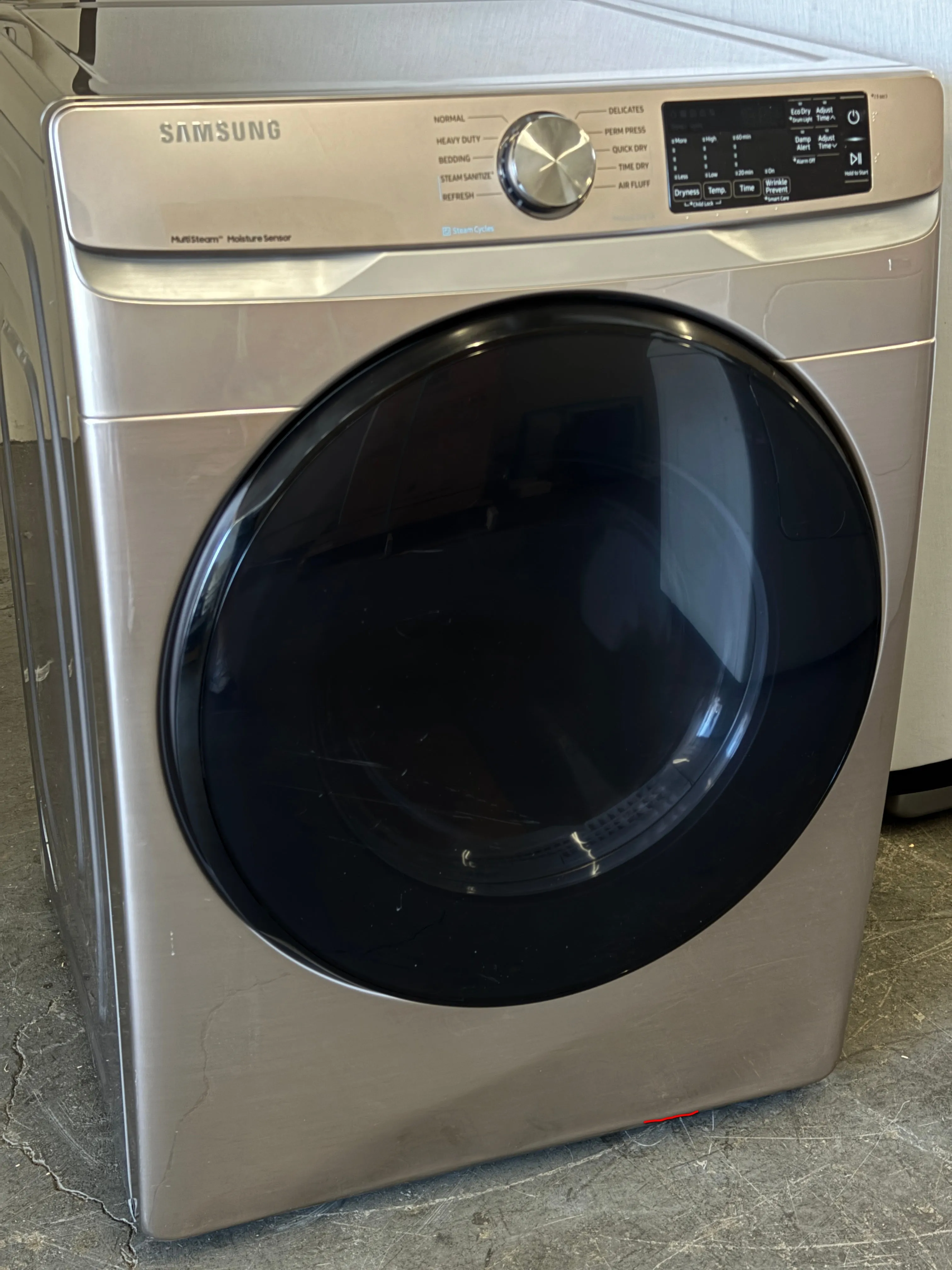 Samsung DVG45R6100C 27 Inch Gas Dryer with 7.5 Cu. Ft. Capacity, Steam Sanitize , Sensor Dry, Smart Care, Interior Drum Light, 3-Way Venting, Reversible Door, 10 Dry Cycles, Bedding, Quick Dry, Child Lock, and ADA Compliant: Champagne