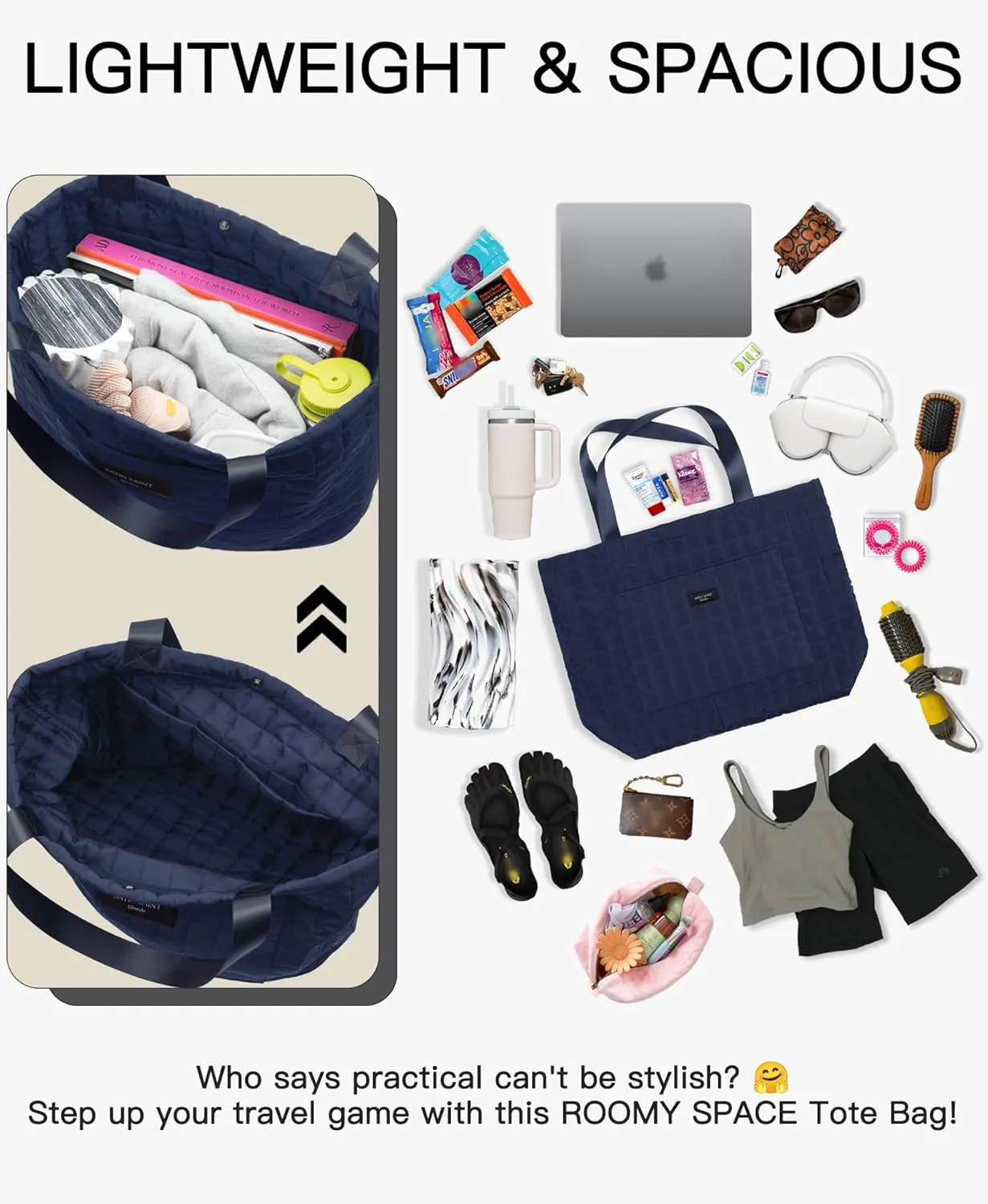 SATINSAINT Large Tote Travel Bag for Women, Lightweight Quilted Carry-All Shoppers Tote for Travel, Work, Gym and Casual Use