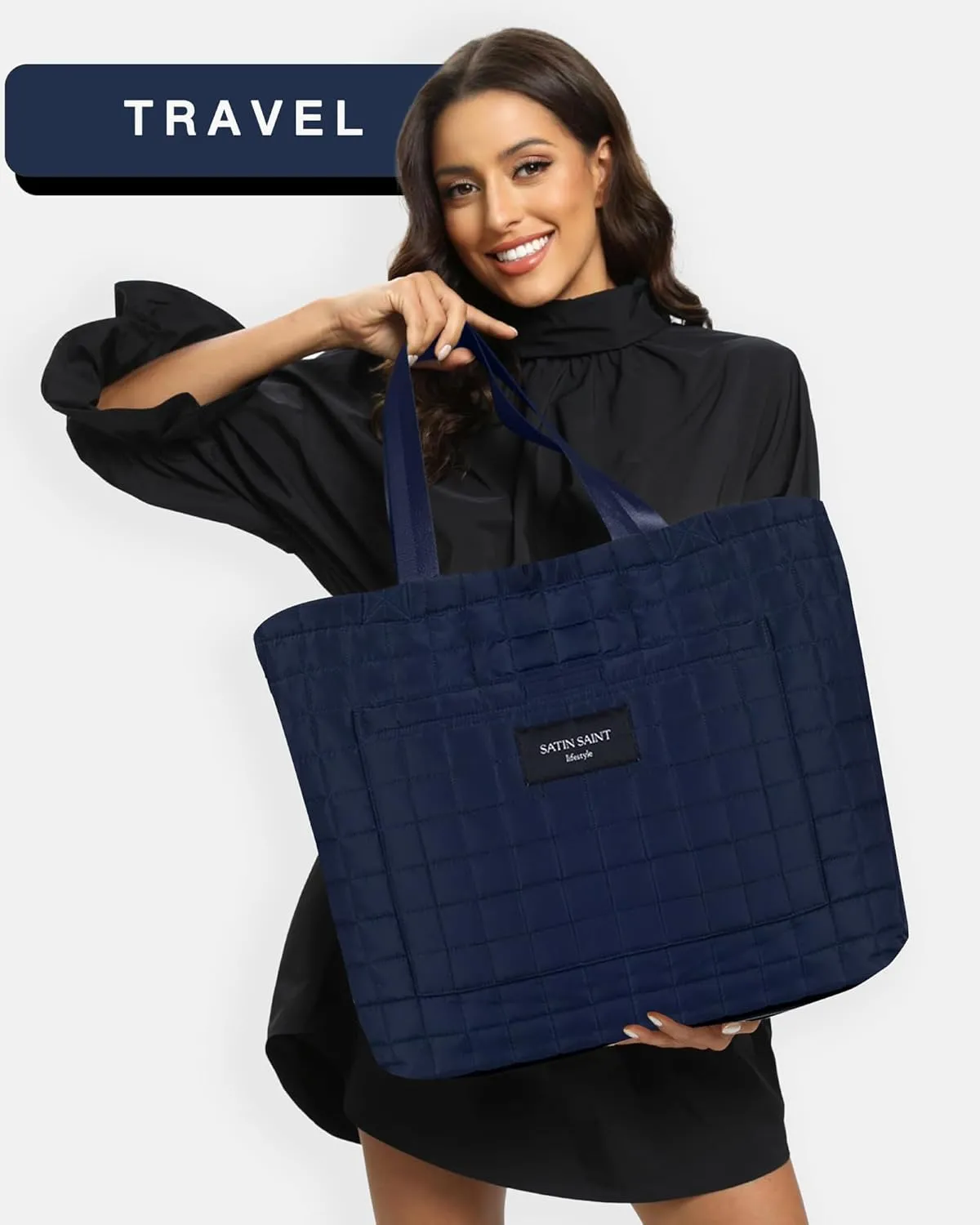 SATINSAINT Large Tote Travel Bag for Women, Lightweight Quilted Carry-All Shoppers Tote for Travel, Work, Gym and Casual Use